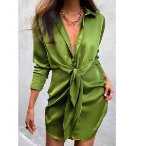 Runaway The Label, Ruby Mini Shirt Dress - Grass